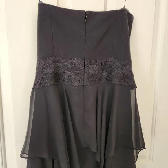 Liz Claiborne black Strapless Chiffon Dress Lace Rose Fairy Whimsigoth Dark Boho - Picture 7 of 15